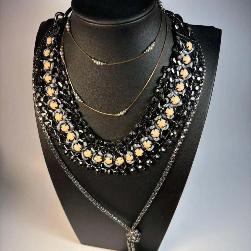 Goth Glam Necklace Lot Maximalist Extra‎ Long Beaded Tassel